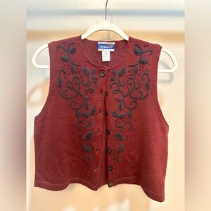 Vintage Pendleton Sweater Vest Wool Blend With Black Embroidery Petite Size L